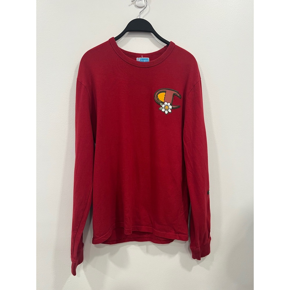 Champion Shirt Mens Small Red Graphic Floral Cactus Long Sleeve Crew neck